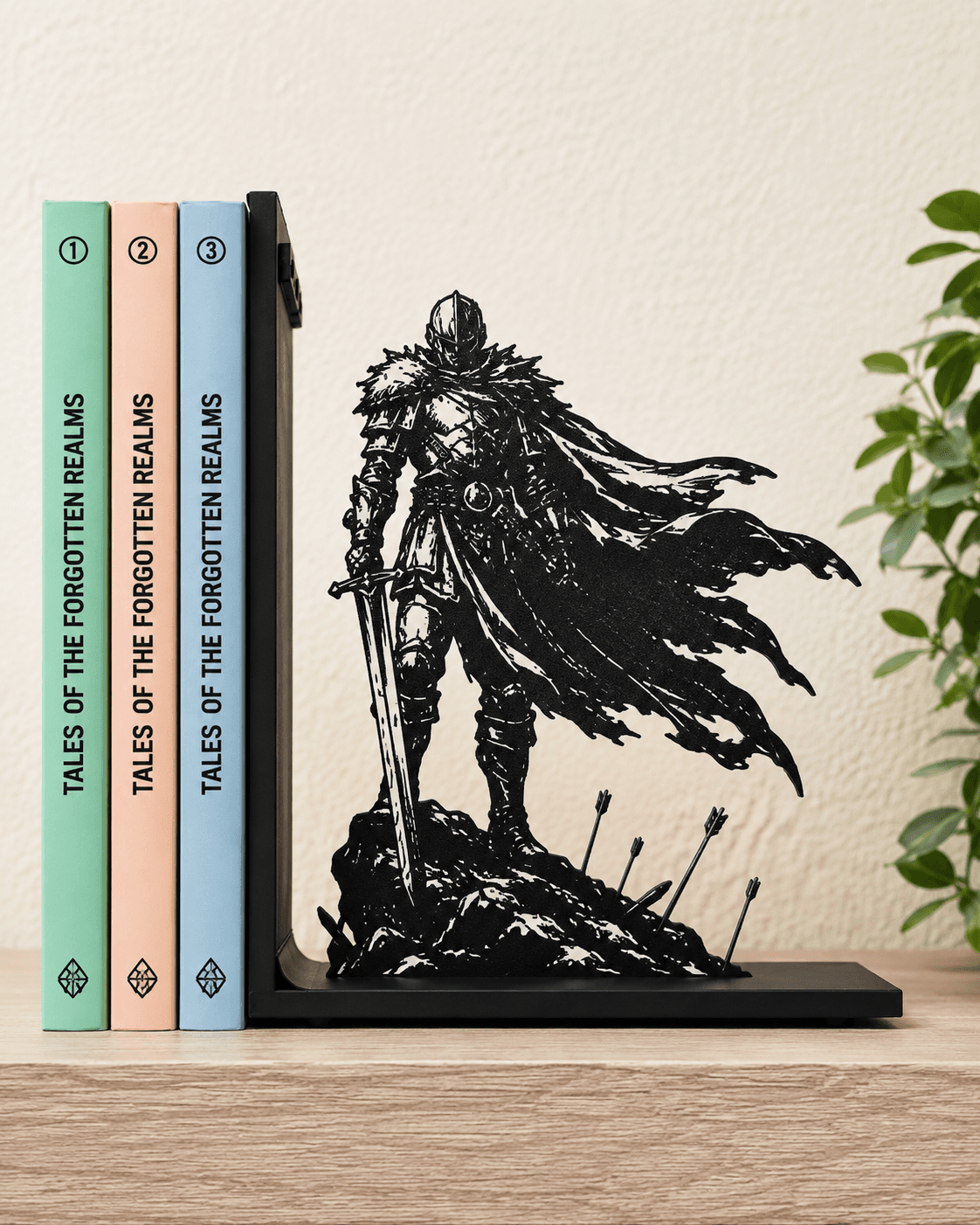 ShelfMyth decorative bookend displayed with books